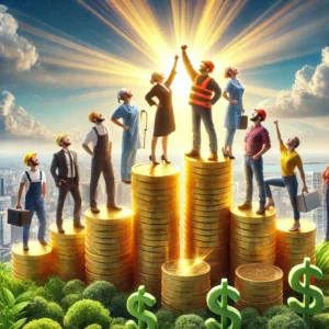 An artistic representation of the concept of uplifting the minimum wage. The image symbolizes progress, fairness, and hope for workers.